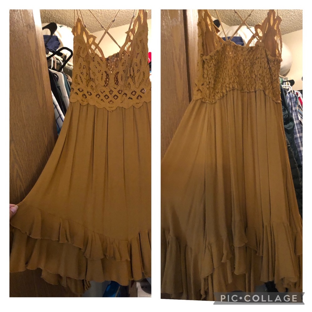 Light brown tan tank top dressy long shirt can certainly be used as a mini dress